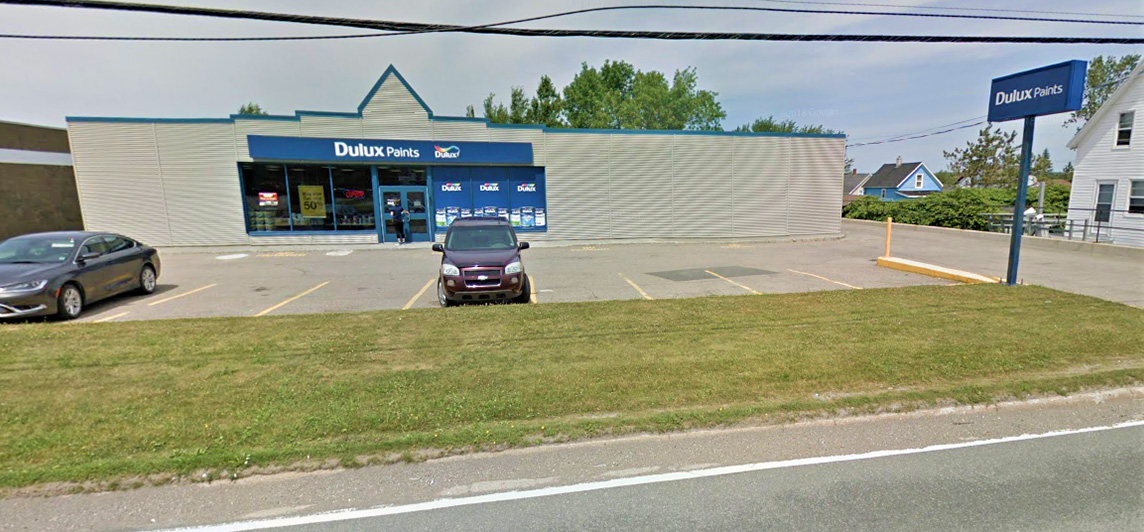 Single storey storefront with large parking lot located at 435 Grand Lake Road, Sydney, Nova Scotia.