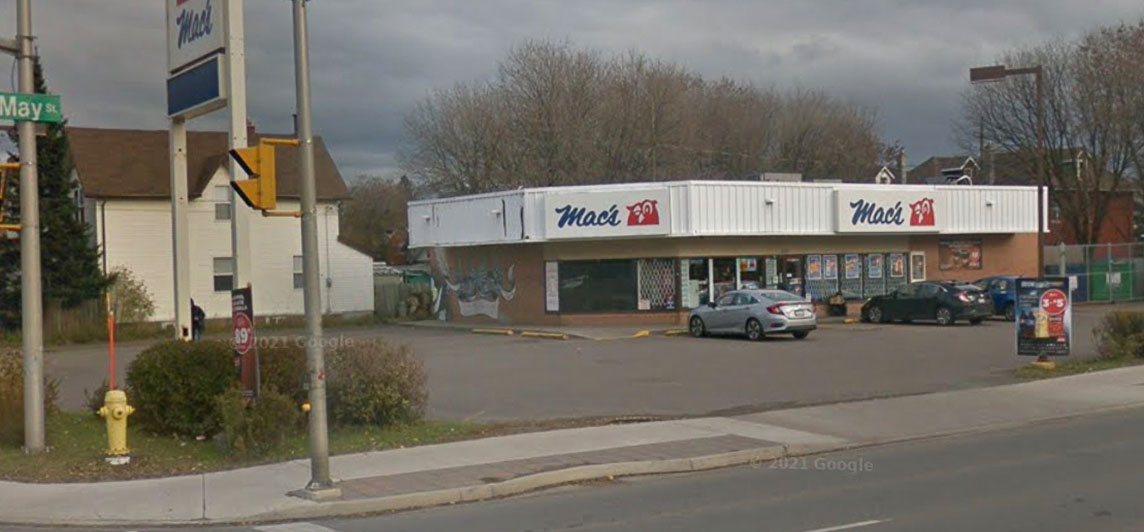 Convenience store location with large parking lot. Located on the corner of May Street North, Thunder Bay, Ontario.